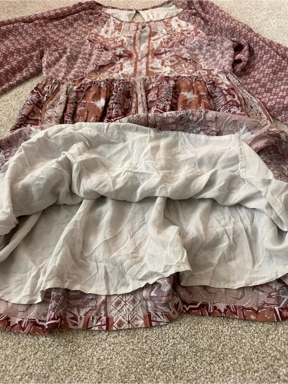 Free People Oksana Mini Dress Boho Paisley Pink Print Long Sleeve Size 6